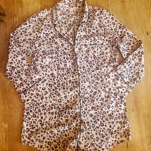 Victoria's Secret Mint Pink & Black Leopard Satin Shirt